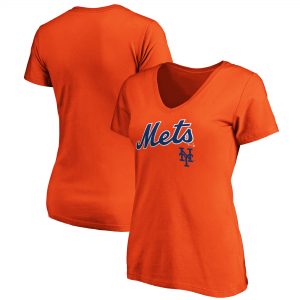 New York Mets Women’s Orange Team Logo Lockup V-Neck T-Shirt