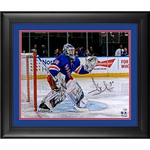 Henrik Lundqvist New York Rangers Framed Autographed 16″ x 20″ Blue Jersey in Net Photograph