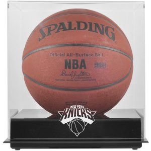 New York Knicks Black Base Team Logo Basketball Display Case with Mirrored Back