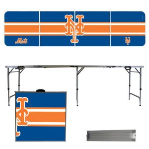 New York Mets Striped Design 8′ Portable Folding Tailgate Table