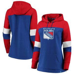 New York Rangers Women’s Iconic Colorblocked Fleece Pullover Hoodie – Blue/Red