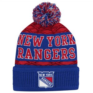 New York Rangers Youth Puck Pattern Cuffed Knit Hat with Pom